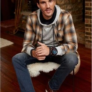 Outpost Makers for Buckle Super Soft Orange Grey Plaid Flannel Shirt XXL